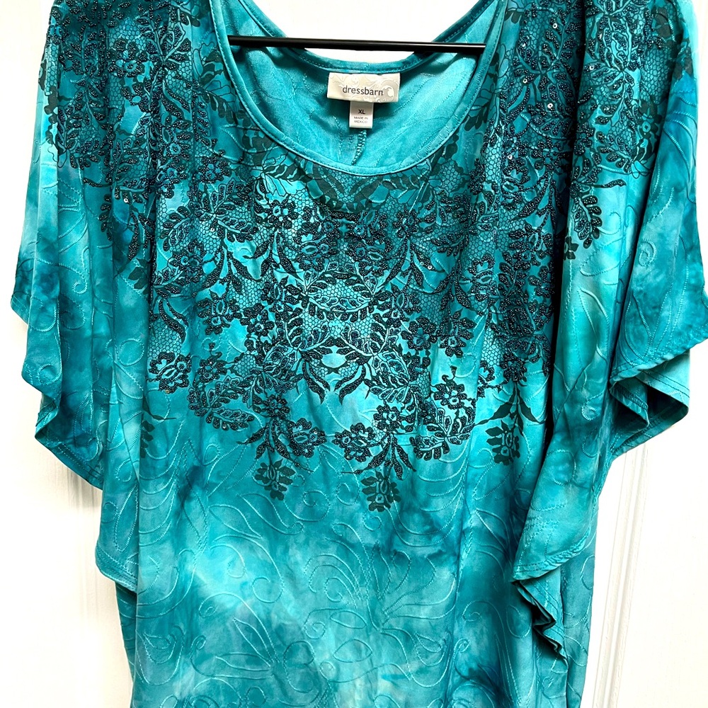 Turquoise embroidered blouse with sparkle